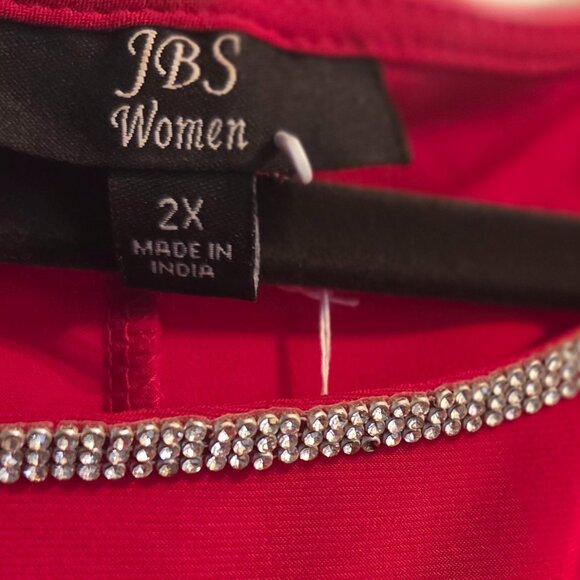 JBS Women Red Bell Sleeve Dress w/ Jeweled Trim (Plus Size 2X) + Holiday/Party - Picture 2 of 3